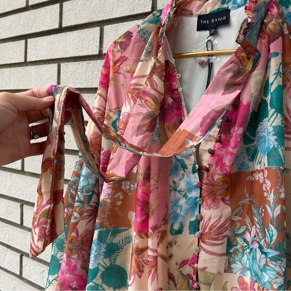 NWT The Sang Floral Botanical Drop Waist Patchwork Button Up Dress - Picture 7 of 13